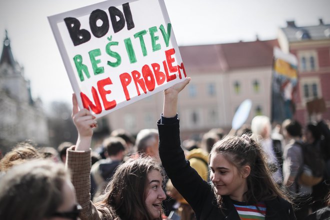Podnebni štrajk v Ljubljani 15. marca 2019. FOTO: Uroš Hočevar