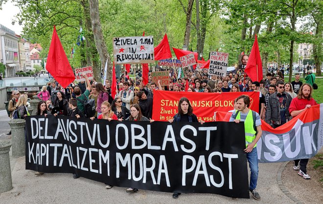 Protest ob prazniku dela. FOTO: Blaž Samec/Delo