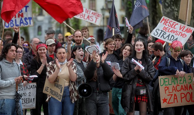 Protest ob prazniku dela. FOTO: Blaž Samec/Delo