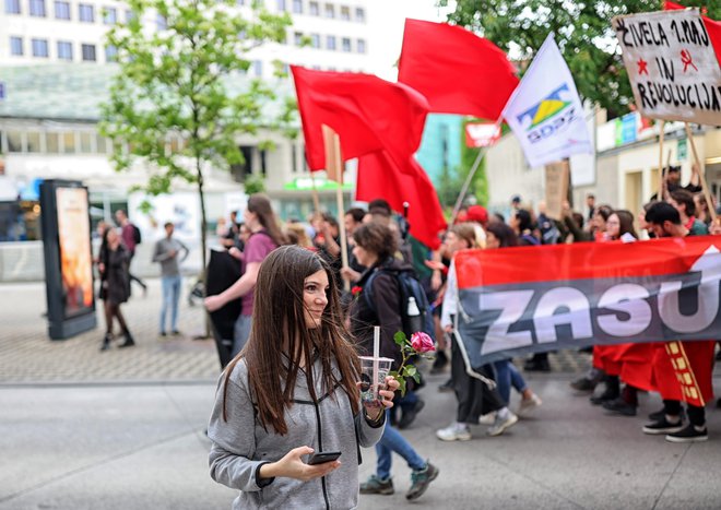 Protest ob prazniku dela. FOTO: Blaž Samec/Delo