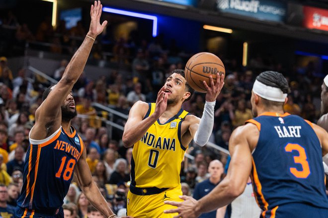 Prvi strelec Indiane Tyrese Haliburton je narekoval hud ritem, ki mu gostje iz New Yorka niso bili kos. FOTO: Trevor Ruszkowski/Usa Today Sports Via Reuters Con