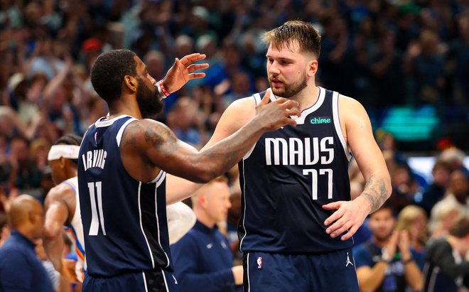 Luka Dončić in Kyrie Irving sta motorja ekipe Dallasa. Foto Kevin Jairaj/USA Today Sports