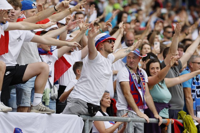 Slovenski navijači so se v Stuttgartu odrezali z glasnim navijanjem, v Münchnu jih bo še več. FOTO: Leon Vidic/Delo