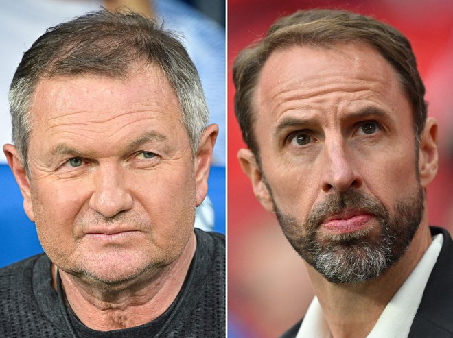 Kdo bo tekmi bolj vesel: slovenski selektor Matjaž Kek ali njegov angleški kolega Gareth Southgate? FOTO: Glyn Kirk, Jure Makovec/AFP