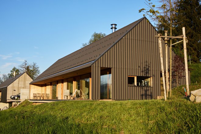 V dveh letih je investitorju in arhitektu uspelo zgraditi sodobno hišo iz lesa, ki je stala približno polovico manj, kot bi naročena pri proizvajalcu montažnih hiš. FOTO: Jan Pirnat
