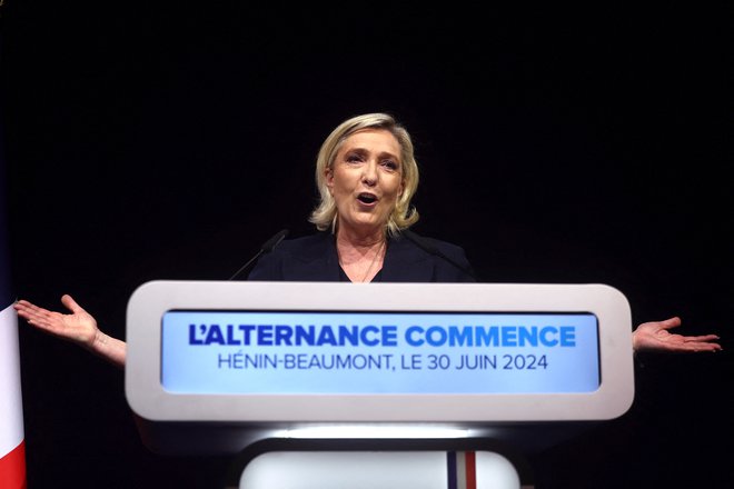 Marine Le Pen je pohvalila visoko volilno udeležbo in Francoze pozvala k dodatni mobilizaciji prihodnjo nedeljo. FOTO: Yves Herman/Reuters

 
