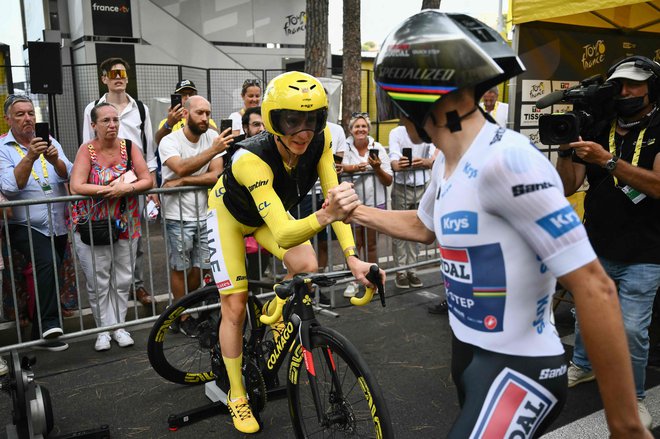 Pogi in Remco pred startom. FOTO: Marco Bertorello Afp