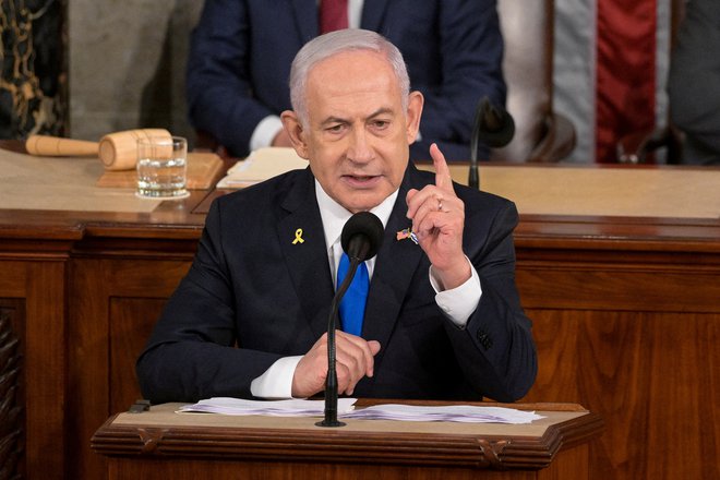 Izraelski premier Benjamin Netanjahu je odločevalcem v ZDA sporočil, da se Izrael nikoli ne bo vdal, saj je bil na svojem mestu od svetopisemskih judovskih očakov. FOTO: Craig Hudson/Reuters