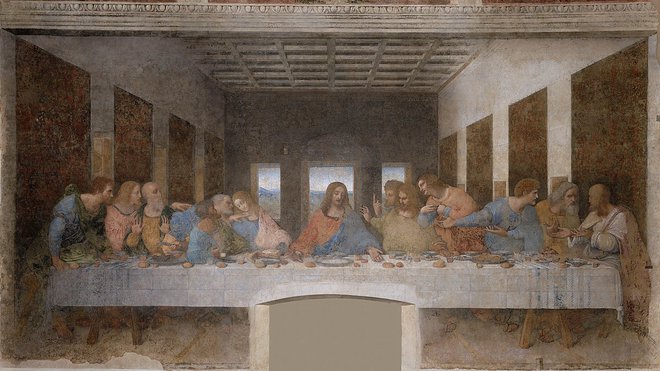 Da Vincijeva Zadnja večerja je freska iz leta 1498, prikazuje zadnji obrok Jezusa Kristusa s svojimi učenci, apostoli, in je največkrat reproducirana religiozna upodobitev. FOTO: Wikipedija