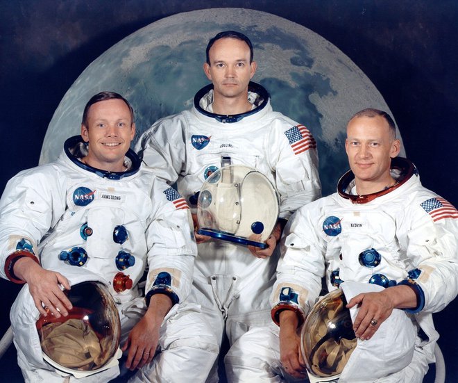 Posadka Apolla 11: Armstrong, Aldrin in Collins. FOTO: Wikipedija