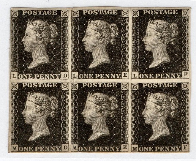 Za prvo pisemsko znamko na svetu je obveljal Penny Black, črni peni s podobo kraljice Viktorije. S tem predlogom si je Rowland Hill pridobil viteški naziv. FOTO:  Wikipedija