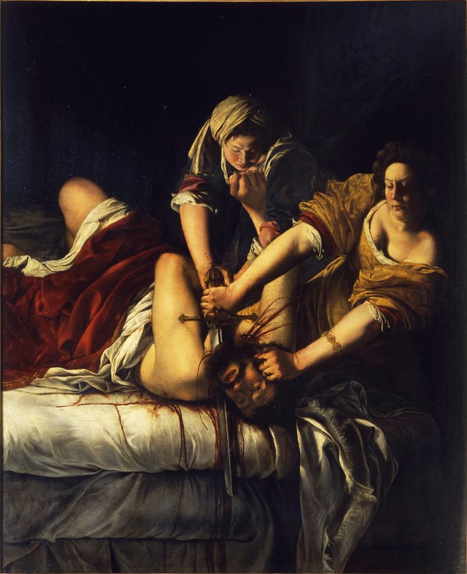 Znamenito platno Judita ubija Holoferna, ki jo je Artemisia Gentileschi naslikala, ko ji je bilo komaj devetnajst let. FOTO: Wikipedija