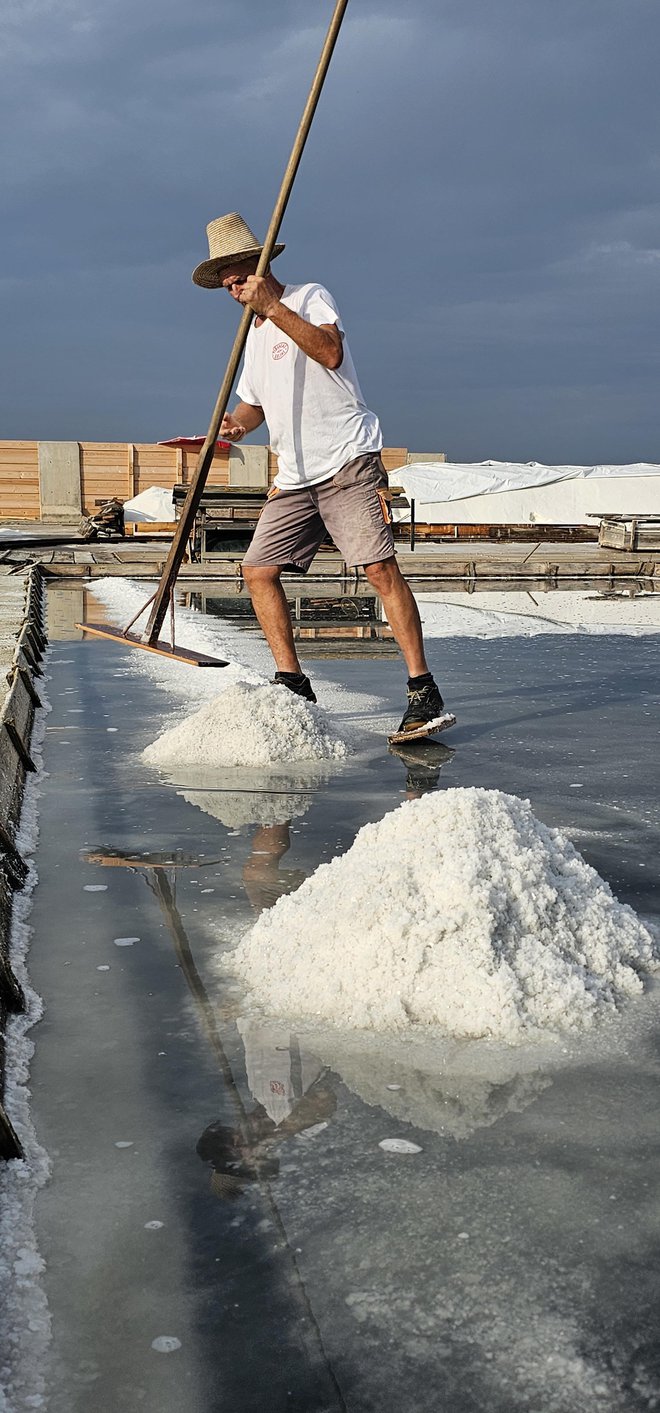 O mestre Osman Dedić supostamente exerce o doador de forma mais eficaz. Serão produzidas 120 toneladas de sal. Com uma ajudinha de amigos, é claro. Foto de Boris Suligoj