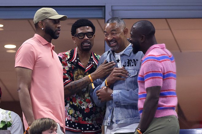 Tracy McGrady, Jalen Rose, Juwan Howard in Dwayne Wade so uživali v teniških predstavah. FOTO: Luke Hales/AFP