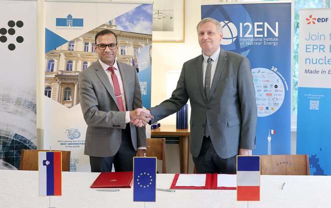 Vakis Ramany, podpredsednik EDF, in direktor IJS Boštjan Zalar FOTO: Blaž Samec/Delo