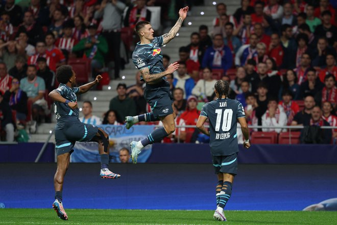 Benjamin Šeško se je takole veselil doseženega gola v Madridu. FOTO: Thomas Coex/AFP