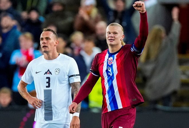 Erling Haaland je že v 7. minuti načel slovensko mrežo. FOTO: Reuters