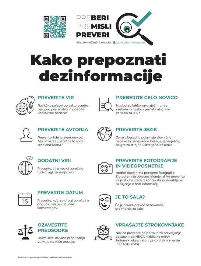 »Ustavimo dezinformacije – PreBERI, preMISLI, PREVERI«.