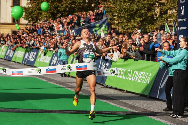 Primož Kobe je izboljšal slovenski rekord maratona v Ljubljani. FOTO: Matej Družnik/Delo