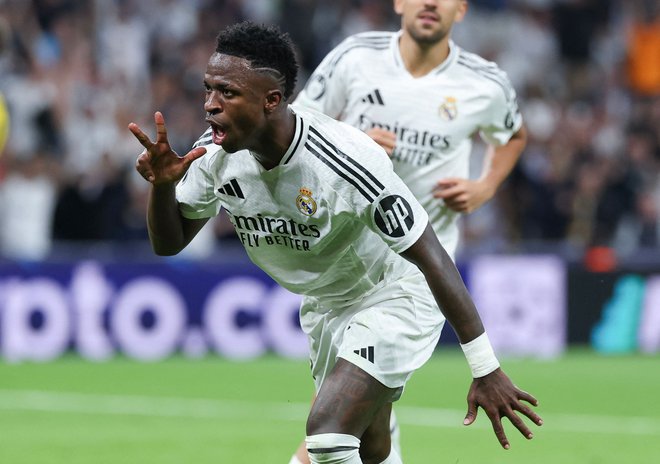 Vinicius Junior se je veselil hat-tricka. FOTO: Thomas Coex/AFP