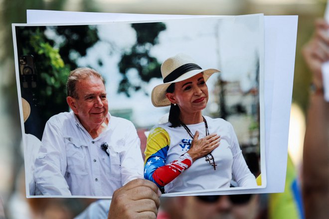 Prejemnika nagrade Saharova za svobodo misli za leto 2024 sta venezuelska opozicijska voditelja María Corina Machado in Edmundo González Urrutia. FOTO: Violeta Santos Moura/Reuters