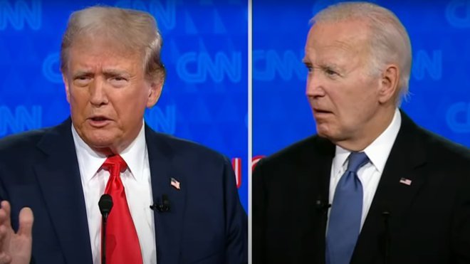 Donald Trump in Joe Biden med prvim televizijskim soočenjem.

FOTO: Cnn/Youtube