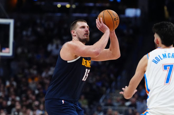 Nikola Jokić je bil znova zelo razpoložen. FOTO: Ron Chenoy/Usa Today Sports