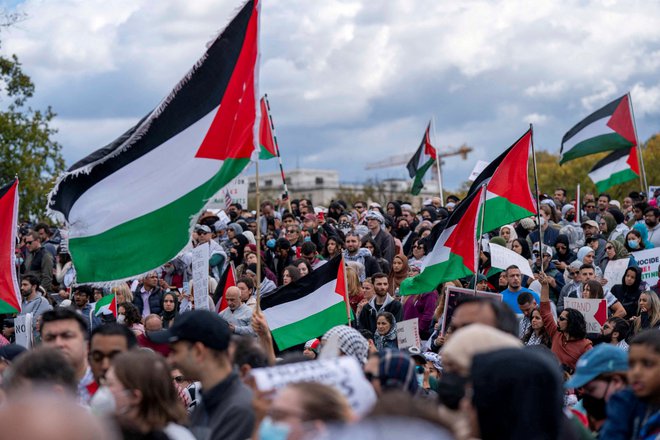 Po mesecih kritik medlega odziva združenja na dogajanje na Bližnjem vzhodu je konec preteklega tedna odstopila vodja ameriškega Pena Suzanne Nossel (na fotografiji protest v podporo Palestini oktobra lani v Washingtonu). FOTO: Bonnie Cash/Reuters