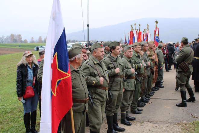 Pripadniki prvega dolenjskega partizanskega spominskega bataljona na spominski prireditvi. FOTO: Bojan Rajšek/Delo