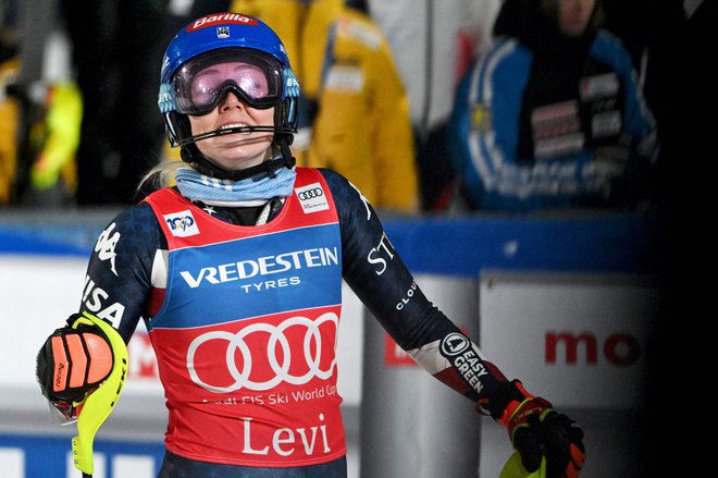 Mikaela Shiffrin je že osmič  zmagala v Leviju. FOTO: Jussi Nukari/AFP