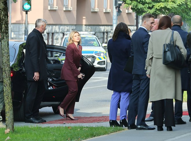 Olena Zelenska med prihodom v Ljubljano. FOTO: Jože Suhadolnik/Delo