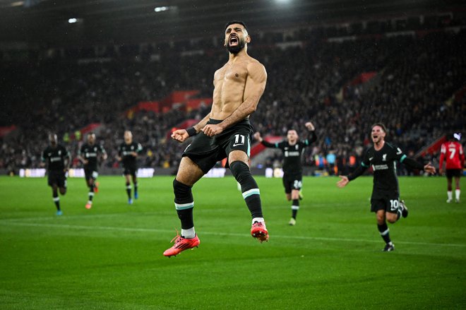 Mohamed Salah se je veselil zmagovitega zadetka proti Southamptonu. FOTO: Justin Tallis/AFP