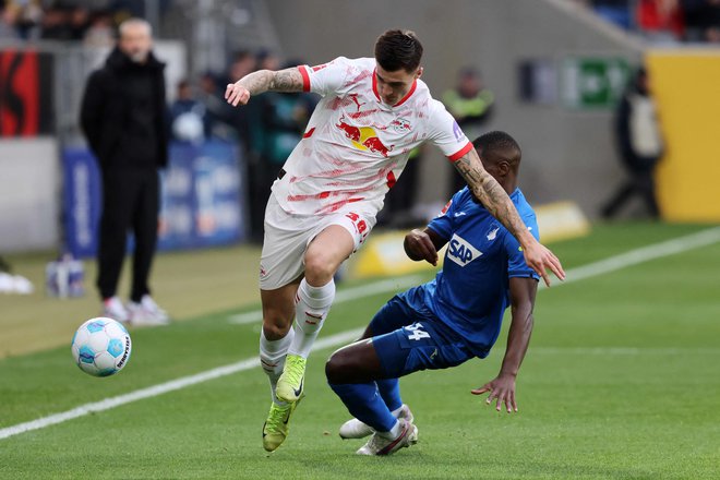 Benjamin Šeško se ni vpisal med strelce, Leipzig ne med dobitnike točk. FOTO: Daniel Roland/AFP