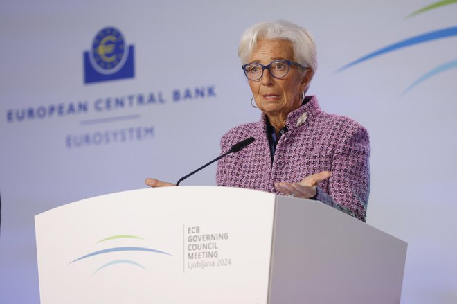 Evropska centralna banka, ki jo vodi Christine Lagarde, je na poti nižanja obrestnih mer. Foto Leon Vidic