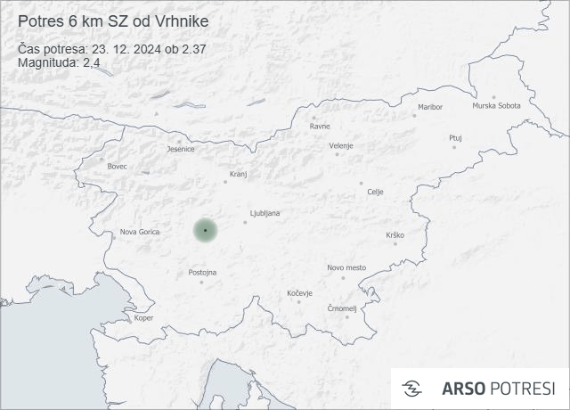 Potres v Vrhniki z magnitudo 2,4. FOTO: Arso