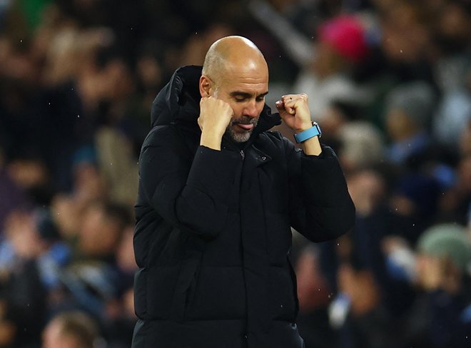 Pep Guardiola upa na zmago proti Evertonu. FOTO: Molly Darlington/Reuters