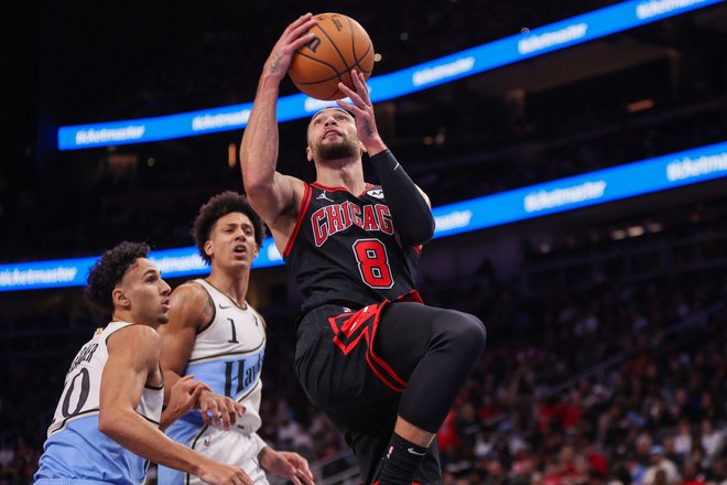 Branilec Zach LaVine je v Chichagovem porazu dosegel 37 točk. FOTO: Brett Davis/Usa Today Sports Via Reuters Con