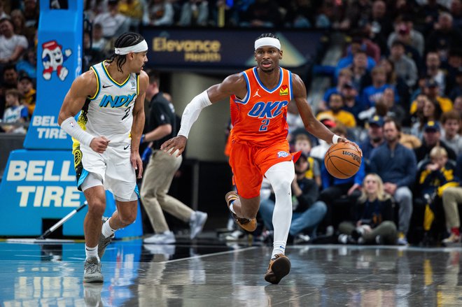 Shai Gilgeous-Alexander je z osebnim strelskim rekordom pomagal Oklahomi do zmage v Indianapolisu. FOTO: Trevor Ruszkowski/Usa Today Sports Via Reuters Con