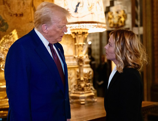 Melonijeva in Trump sta se ponovno srečala, tokrat na Floridi. FOTO: Filippo Attili/AFP