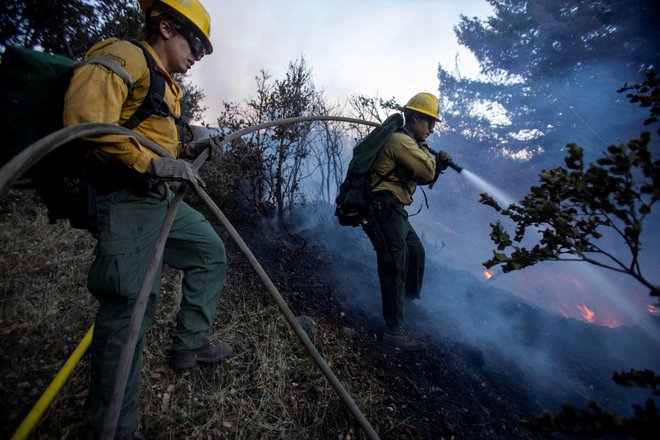 Gasilci se borijo s požarom Eaton. FOTO: Ringo Chiu/Reuters