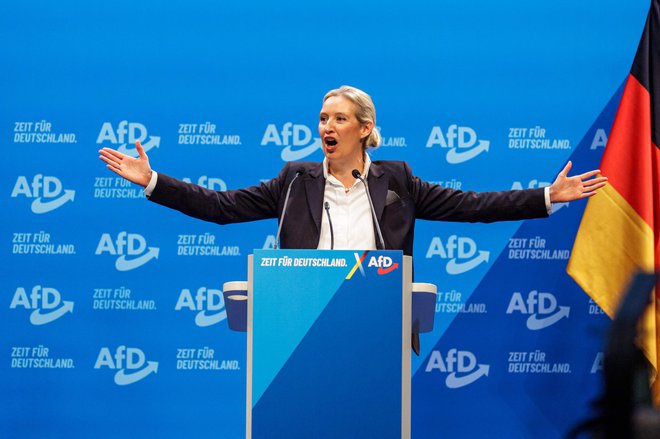 AfD je v novi volilni program zapisala ozko definicijo družine, ki pod tem pojmom razume očeta, mamo in otroke. Slednje je hudo shizofreno, saj predsednica stranke Alice Weidel živi skupaj s partnerko, s katero imata tudi dva otroka. FOTO: Jens Schlueter/AFP