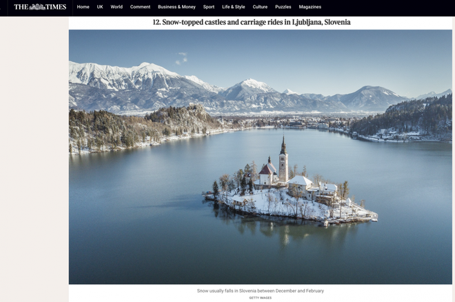 The Times je Slovenijo uvrstil med 27 turističnih ciljev, ki jih je vredno obiskati pozimi. FOTO: Posnetek zaslona