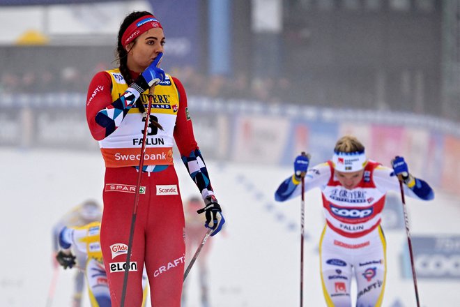 Norvežanka Kristine Stavaas Skistad se je veselila prve zmage v sezoni. FOTO: Anders Wiklund/Reuters