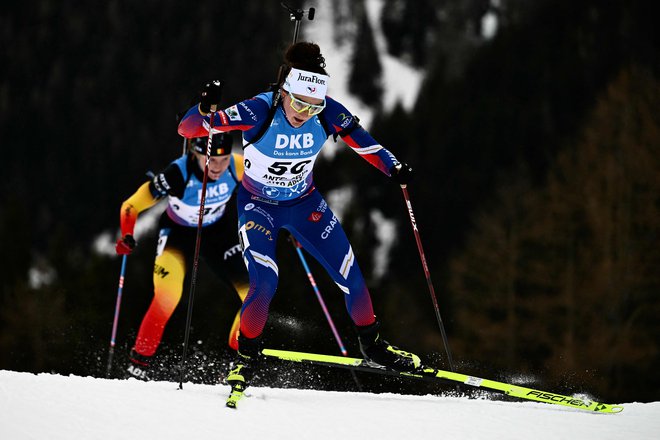 Lou Jeanmonnot-Laurent je bila na šprintu v Anterselvi nepremagljiva. FOTO: Marco Bertorello/AFP