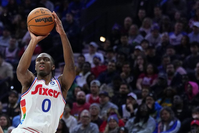 Tyrese Maxey je bil neustavljiv. FOTO: Mitchell Leff/AFP