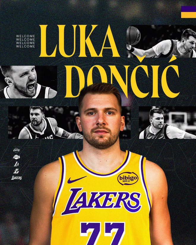 Luka Dončić bo ohranil številko 77 na majici tudi v Los Angelesu. FOTO: X/los Angeles Lakers