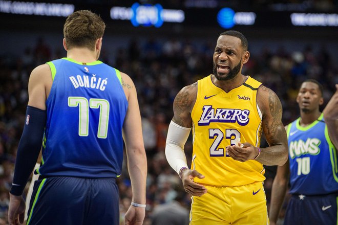 LeBron James je že maja 2022 na omrežju X zapisal, da je Luka Dončić njegov najljubši igralec v ligi, Ljubljančan ga je označil za idola. Zdaj sta združila moči. FOTO: Jerome Miron/Reuters