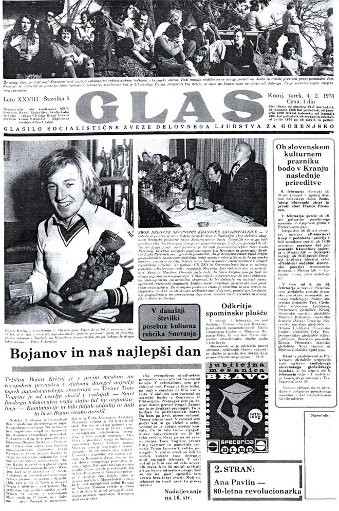 Naslovnica časopisa Glas, kjer je bil v ospredju Bojan Križaj. FOTO: Delo