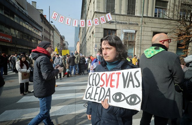 Protest v podporo srbskim študentom. FOTO: Jože Suhadolnik/Delo