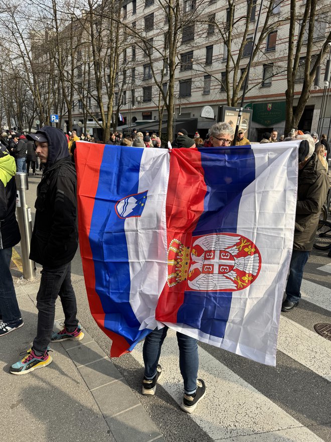 Protest v podporo prizadevanjem srbskih študentov. FOTO: Aljaž Vrabec/Delo